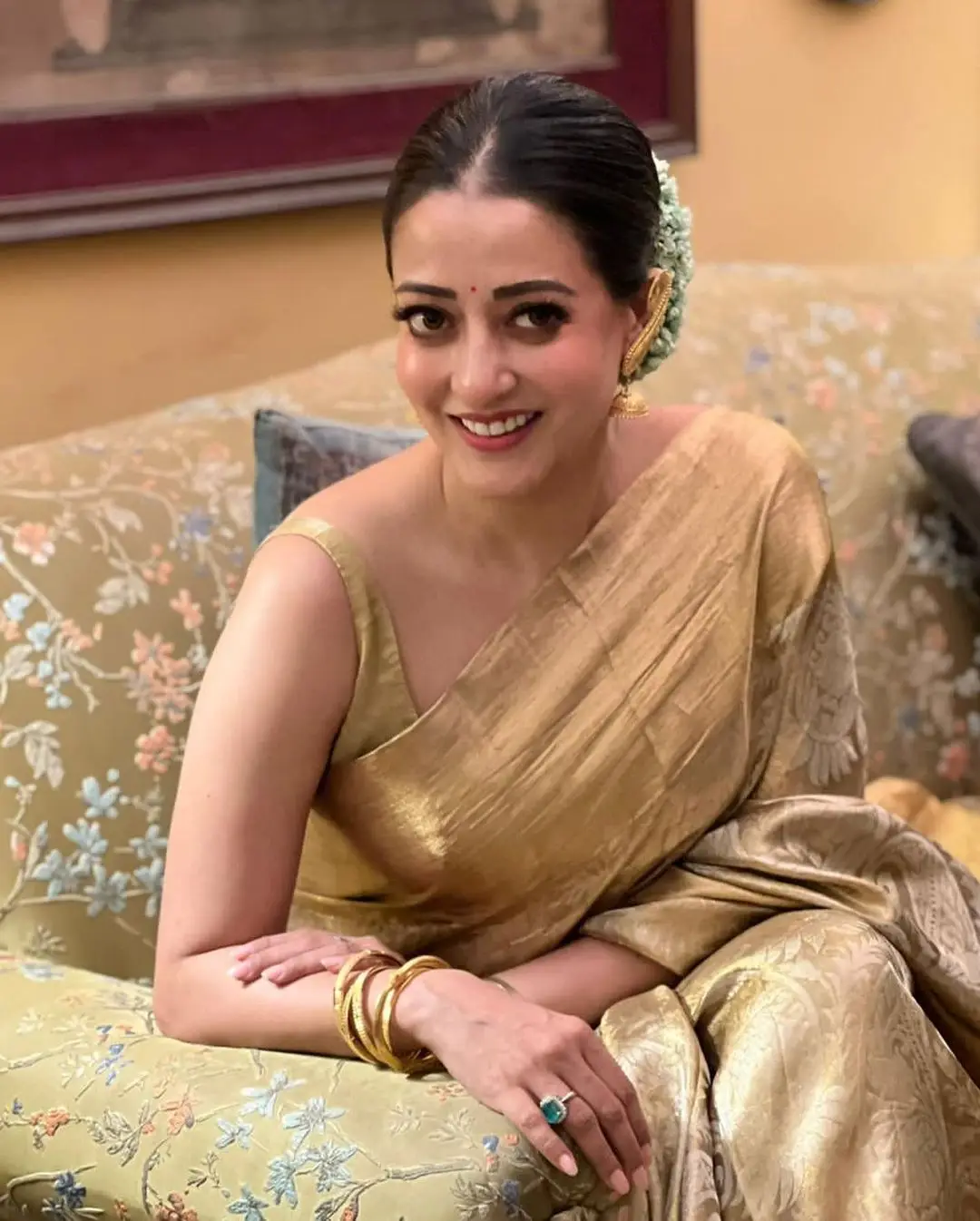 Raima Sen Charming In Green Pattu Saree Blouse